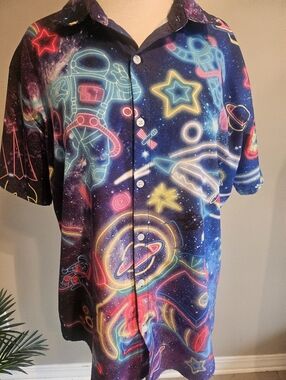 Neon Space Print Button-Up Shirt